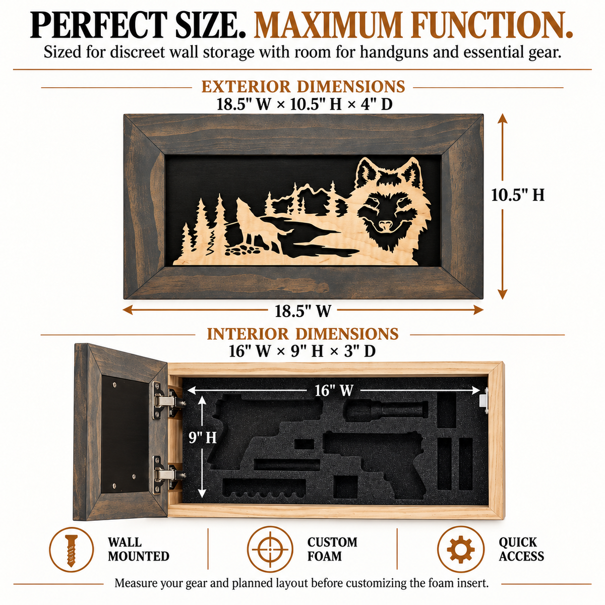 Bellewood Designs - Wall-Mounted Gun Cabinet Wolf Scenery Wall Decoration - Gun Safe To Securely Store Your Gun In Plain Sight