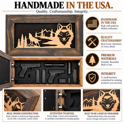 Bellewood Designs - Wall-Mounted Gun Cabinet Wolf Scenery Wall Decoration - Gun Safe To Securely Store Your Gun In Plain Sight