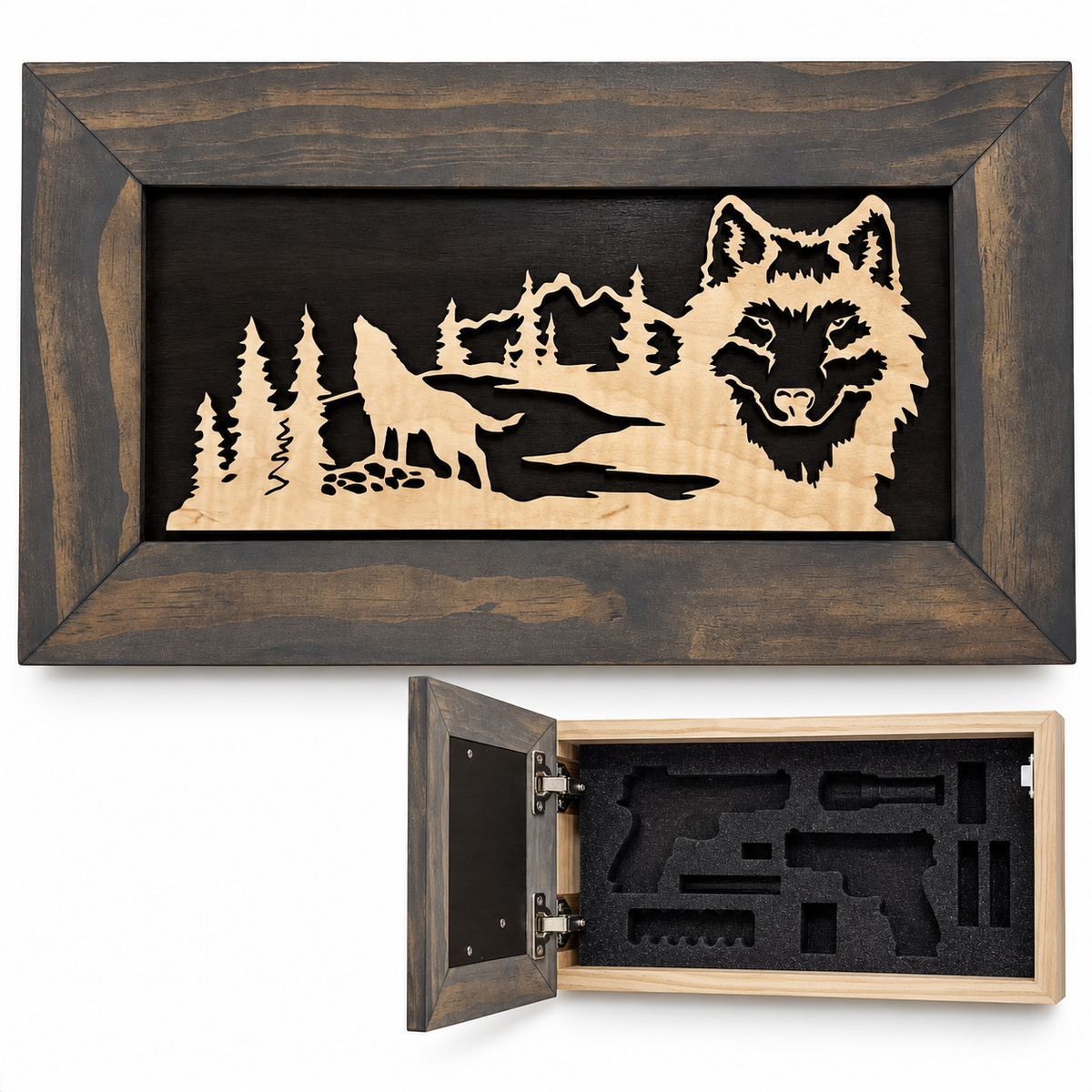 Bellewood Designs - Wall-Mounted Gun Cabinet Wolf Scenery Wall Decoration - Gun Safe To Securely Store Your Gun In Plain Sight