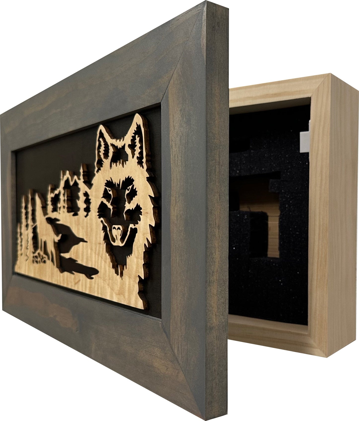 Bellewood Designs - Wall-Mounted Gun Cabinet Wolf Scenery Wall Decoration - Gun Safe To Securely Store Your Gun In Plain Sight
