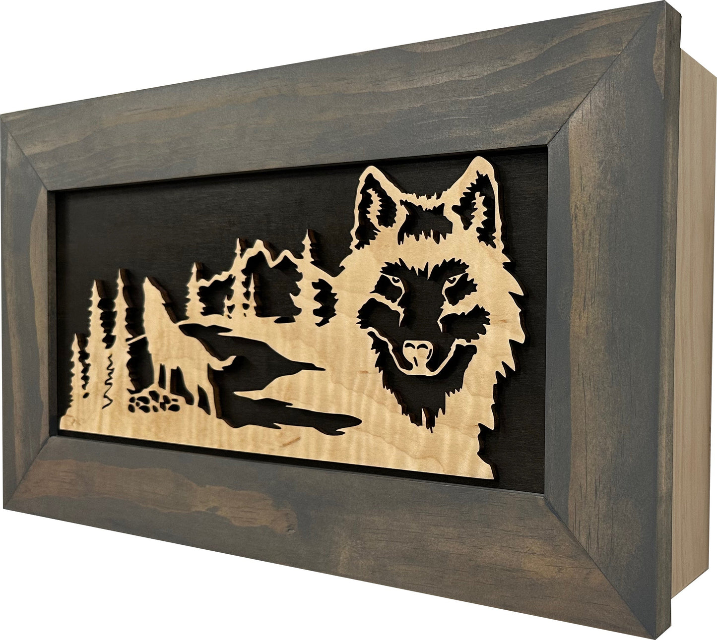 Bellewood Designs - Wall-Mounted Gun Cabinet Wolf Scenery Wall Decoration - Gun Safe To Securely Store Your Gun In Plain Sight