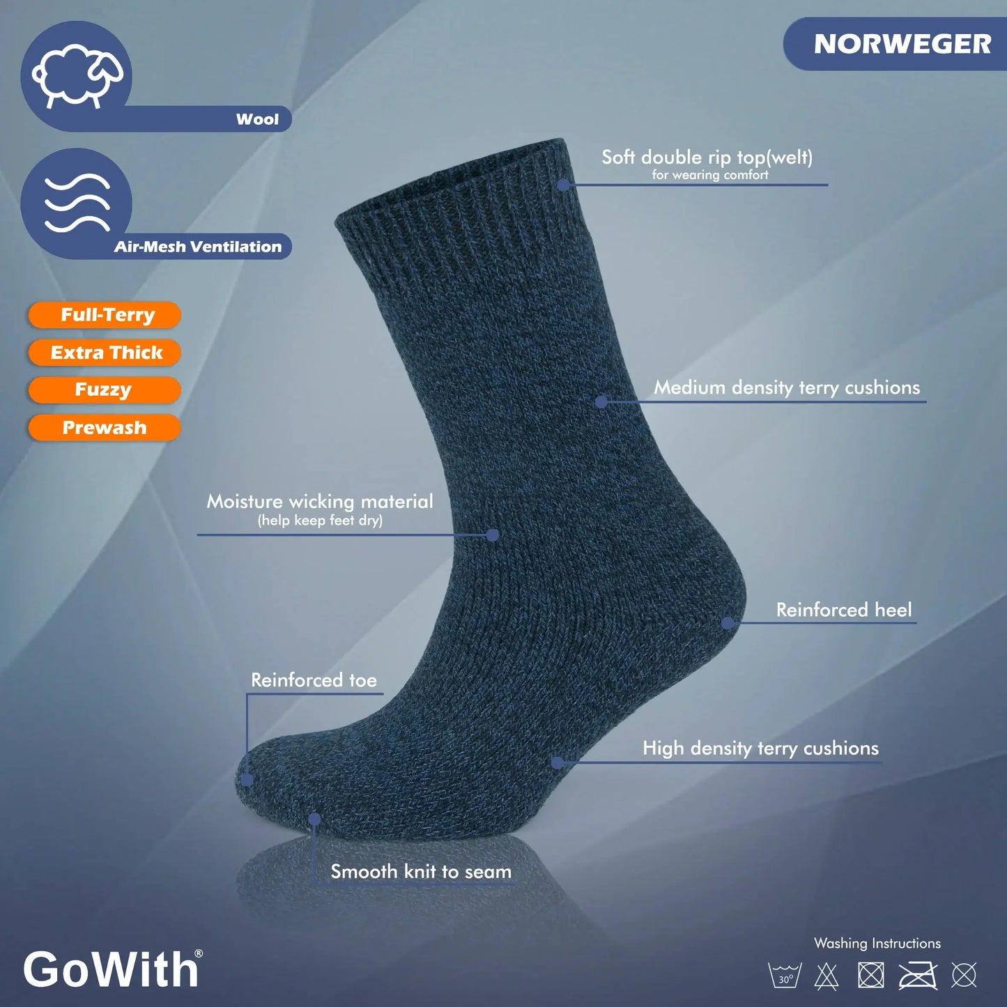 GoWith Women's Merino Wool Extra Thick Full Terry Fuzzy Crew Socks