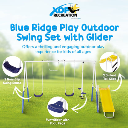 XDP Recreation Blue Ridge Play Outdoor Swing Set with Glider, 2 Swings & Slide - Angler's Pro Tackle & Outdoors