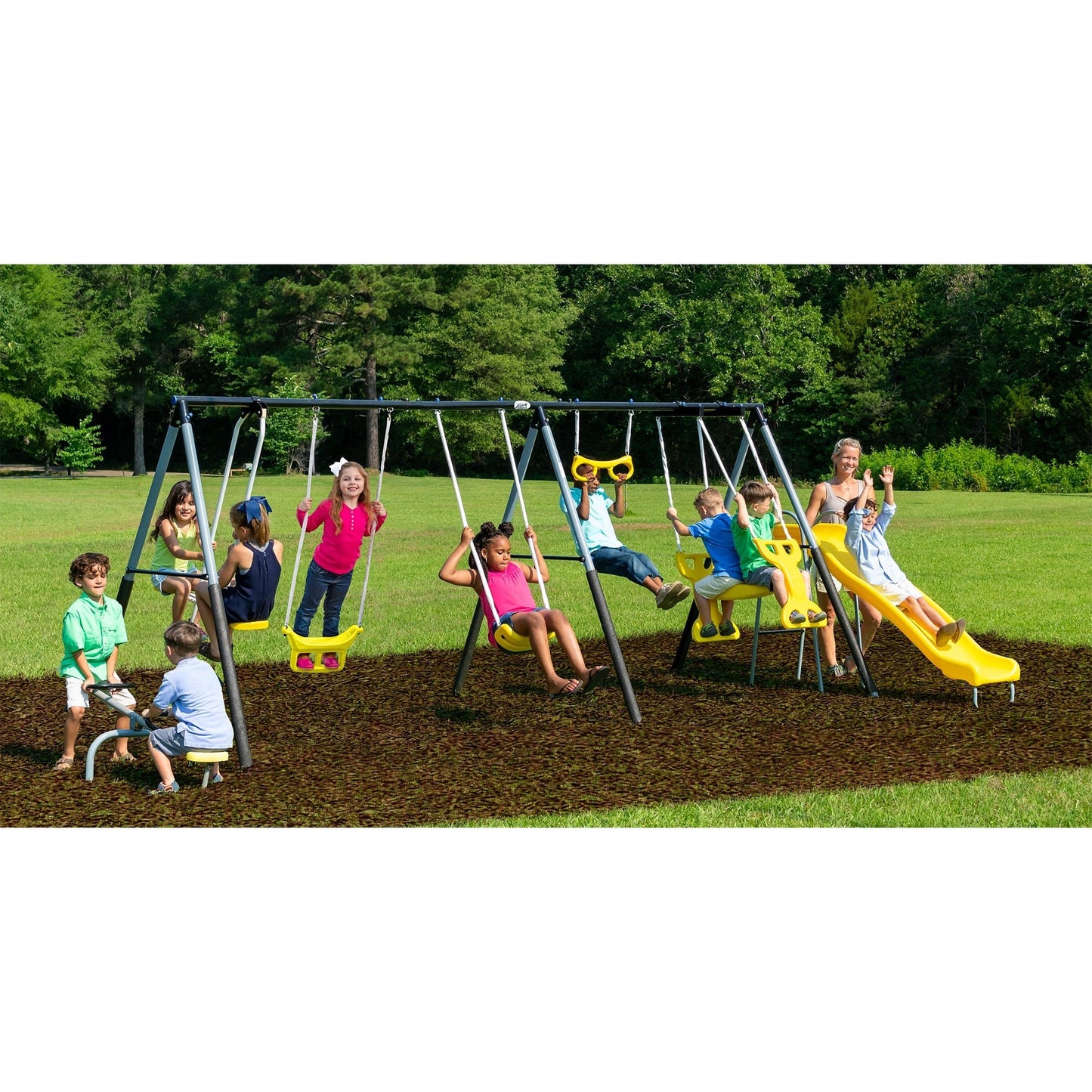 XDP Recreation Rising Sun Playground Outdoor Swing Set, Glider, SeeSaw, & Slide - Angler's Pro Tackle & Outdoors