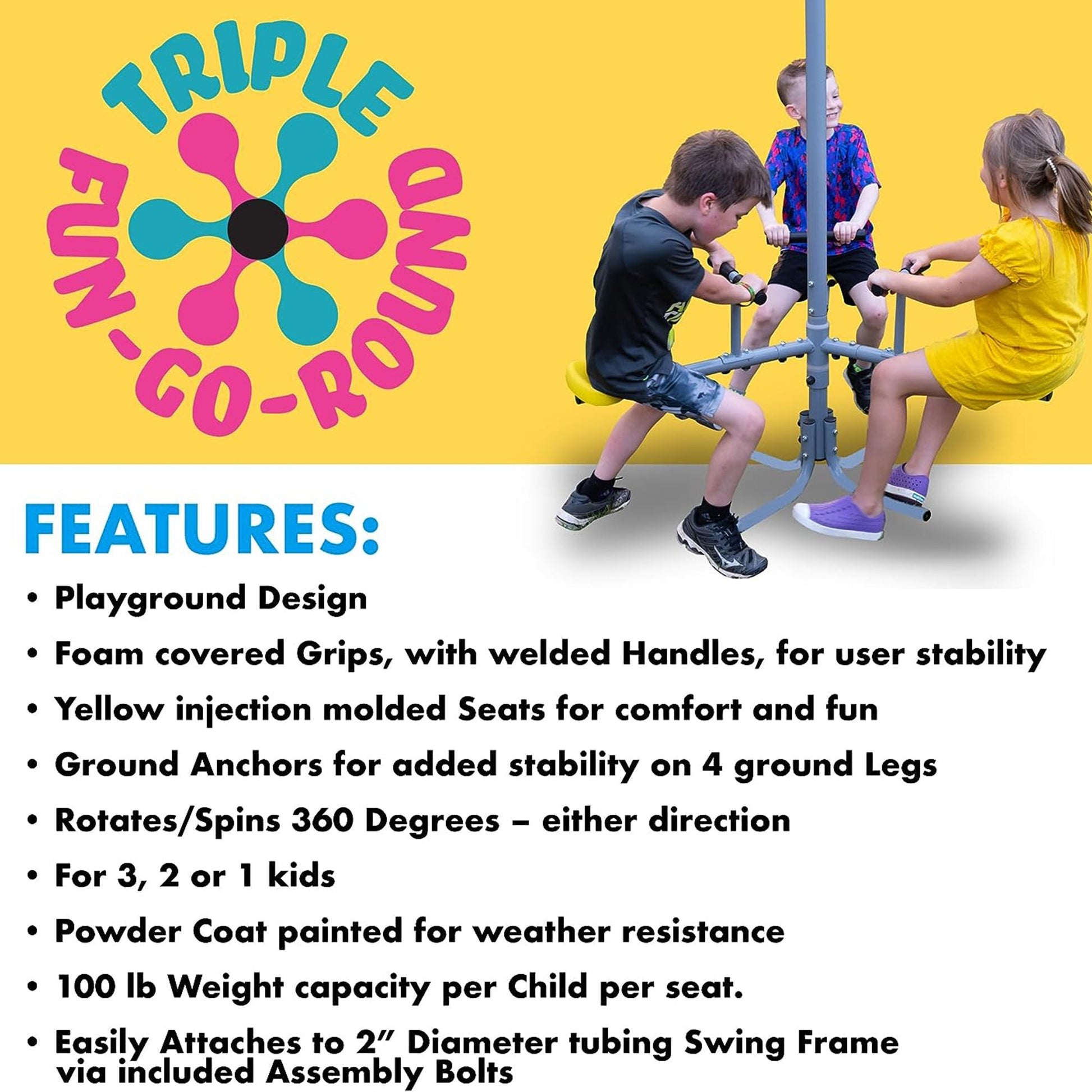 XDP Recreation Triple Fun Go Round 360 Degree Outdoor Spin Kids Playground Ride - Angler's Pro Tackle & Outdoors