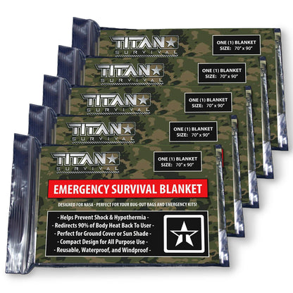 TITAN Survival XL Emergency Survival Blankets, 5-Pack