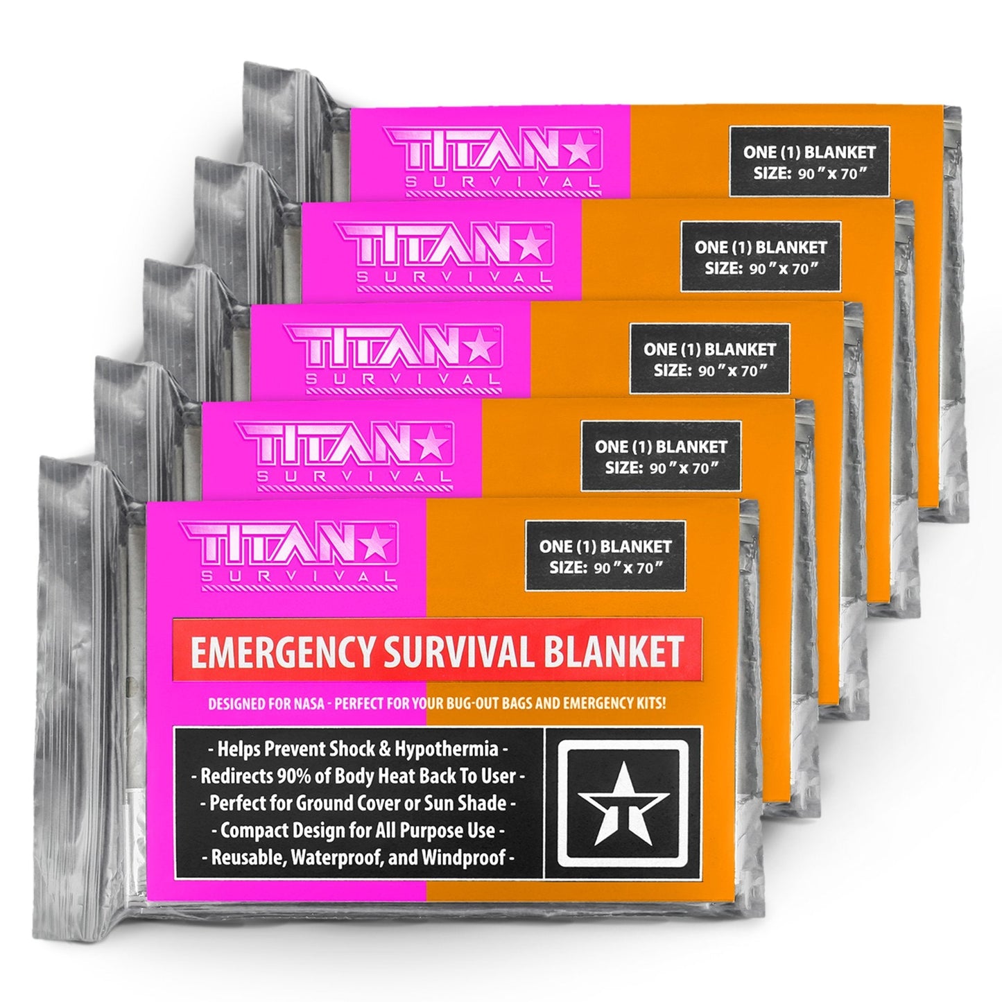 TITAN Survival XL Emergency Survival Blankets, 5-Pack