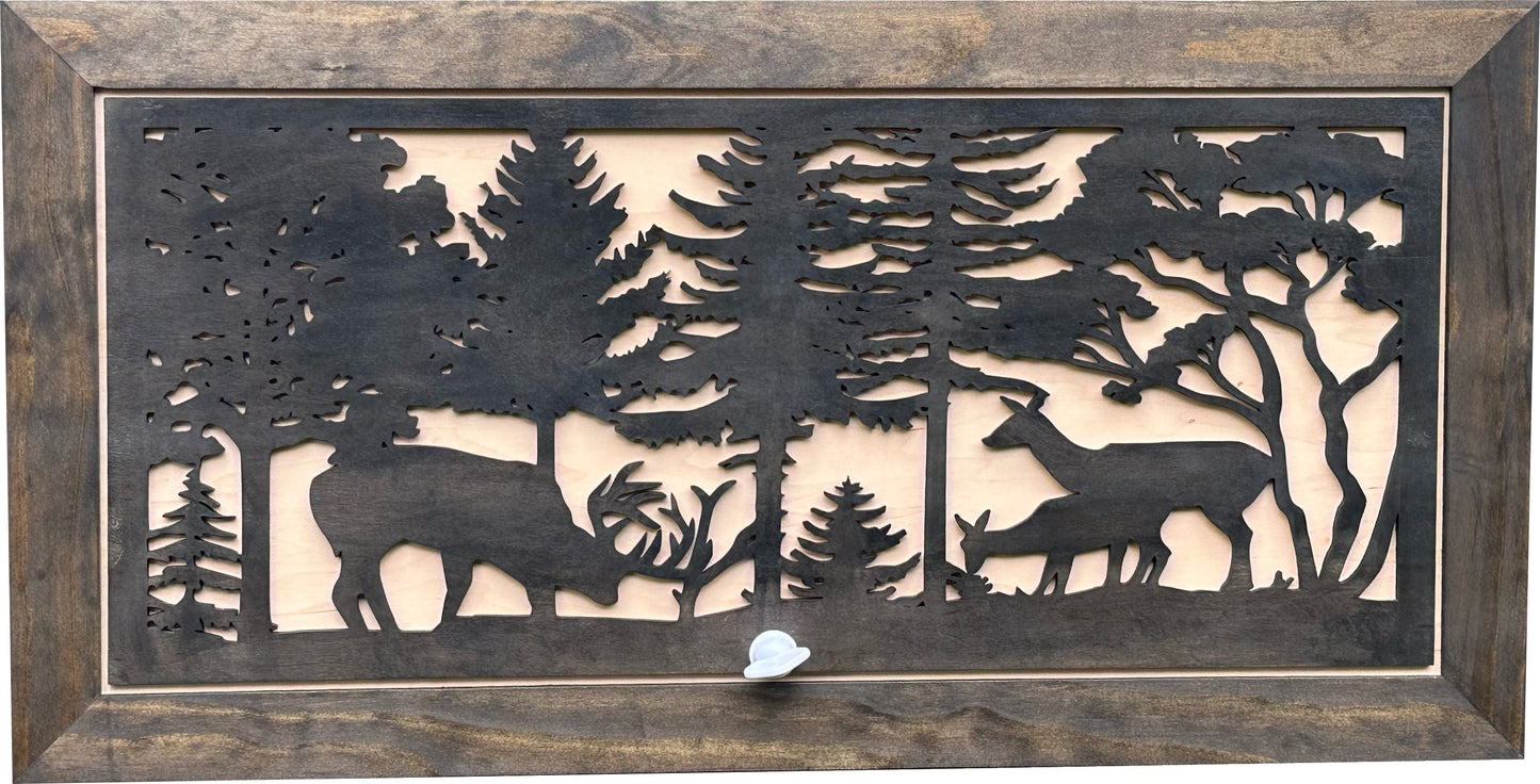 Bellewood Designs - Large Hidden Gun Storage Cabinet Deer Scene Wall Decor