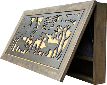 Bellewood Designs - Large Hidden Gun Storage Cabinet Deer Scene Wall Decor