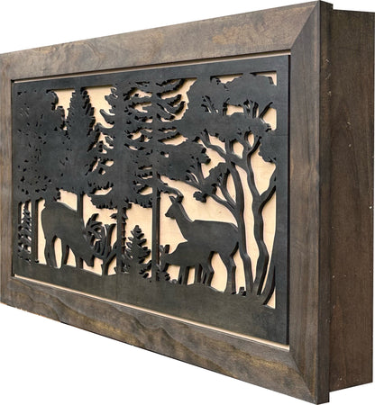 Bellewood Designs - Large Hidden Gun Storage Cabinet Deer Scene Wall Decor