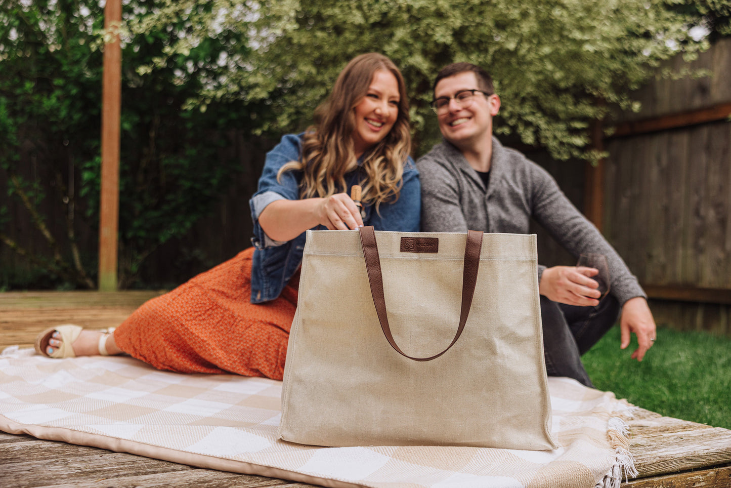 Picnic Time Market Waxed Canvas Tote with Leatherette Handles