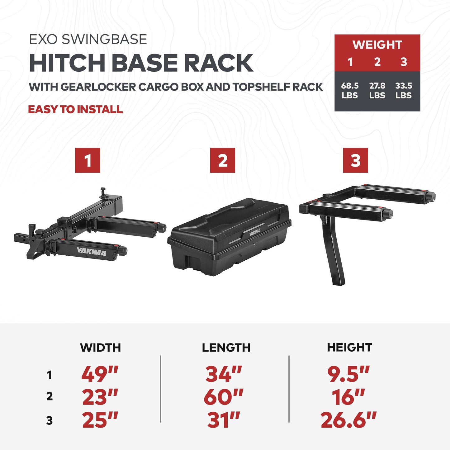 Yakima EXO SwingBase Hitch Base Rack with GearLocker Cargo Box and TopShelf Rack - Angler's Pro Tackle & Outdoors