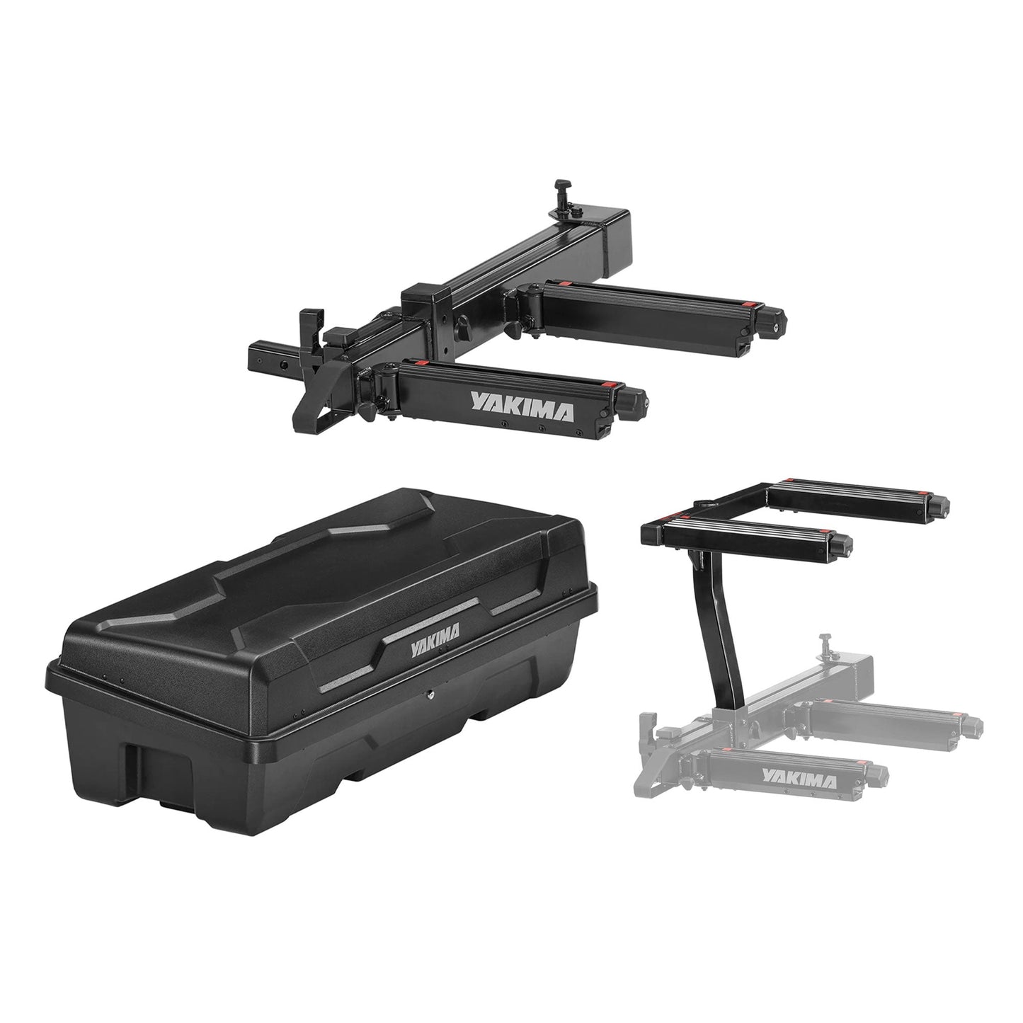 Yakima EXO SwingBase Hitch Base Rack with GearLocker Cargo Box and TopShelf Rack - Angler's Pro Tackle & Outdoors