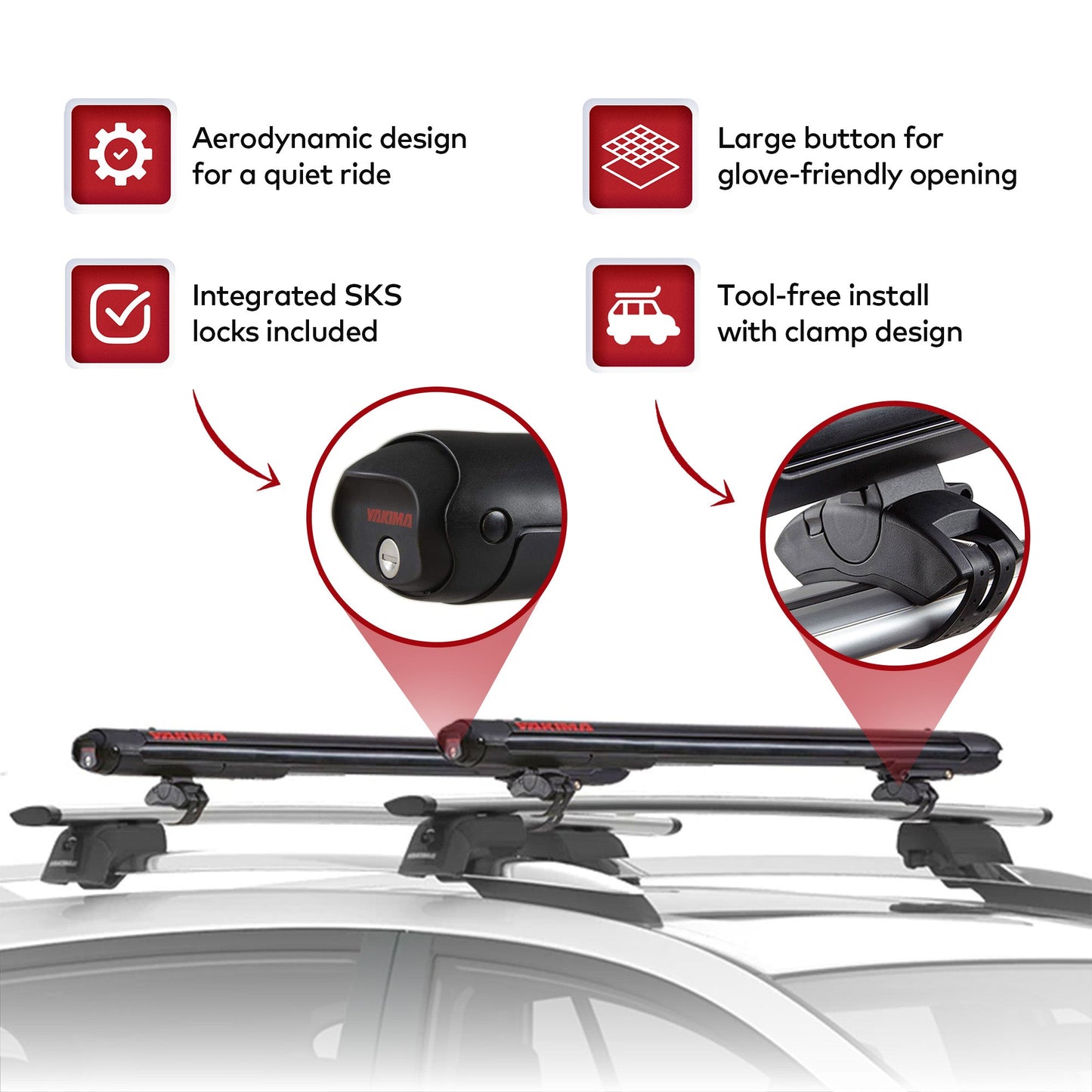 YAKIMA FatCat EVO 6 Skis or 4 Snowboards Mount Roof Rack, Fits T - Slot Crossbars - Angler's Pro Tackle & Outdoors