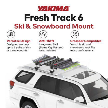 Yakima FreshTrack 6 Universal Car Roof Top Mount Ski and Snowboard Rack, Black - Angler's Pro Tackle & Outdoors