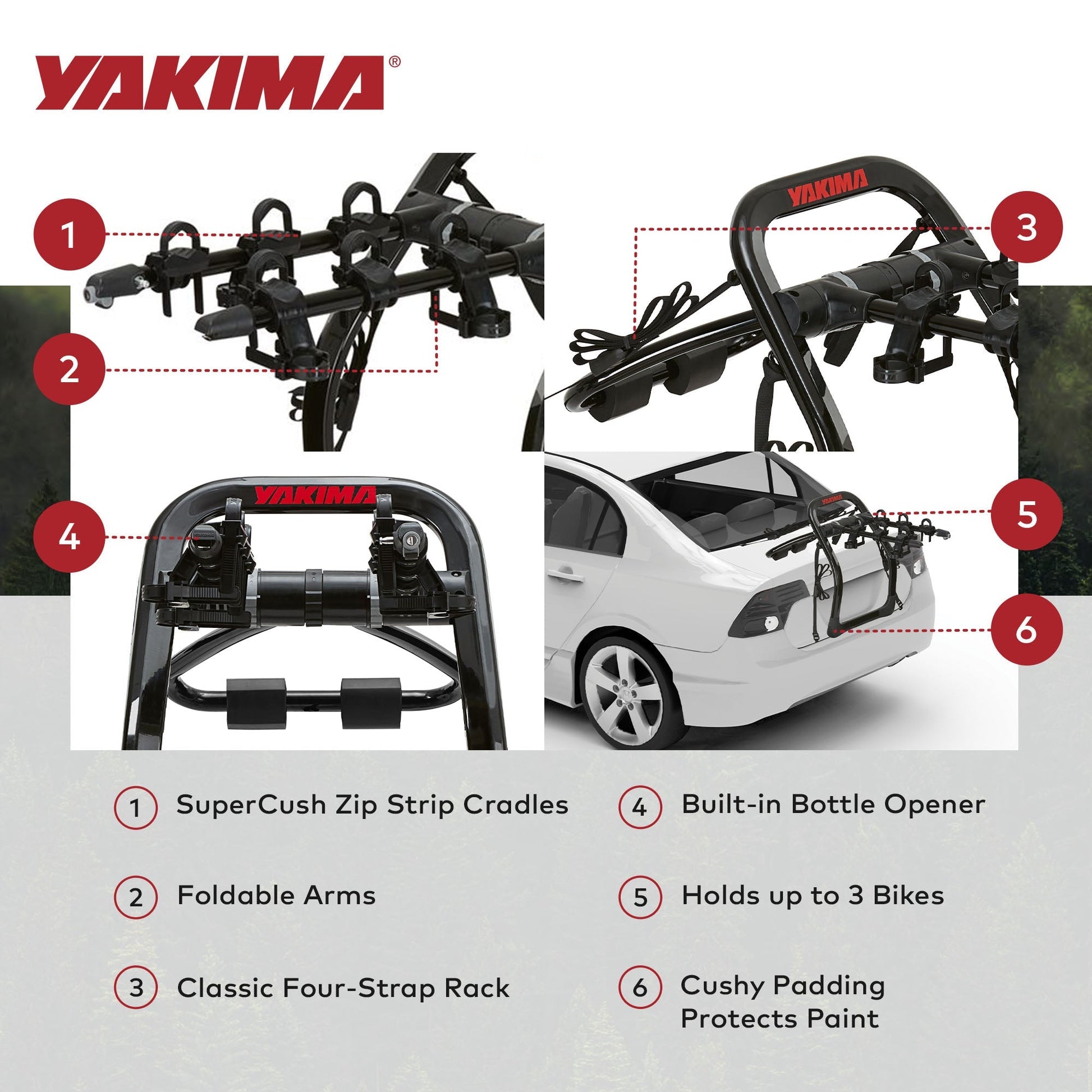 Yakima FullBack 3 Bike Capacity Car Trunk Bike Strap Rack with ZipStrips, Black - Angler's Pro Tackle & Outdoors