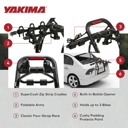 Yakima FullBack 3 Bike Capacity Car Trunk Bike Strap Rack with ZipStrips, Black - Angler's Pro Tackle & Outdoors