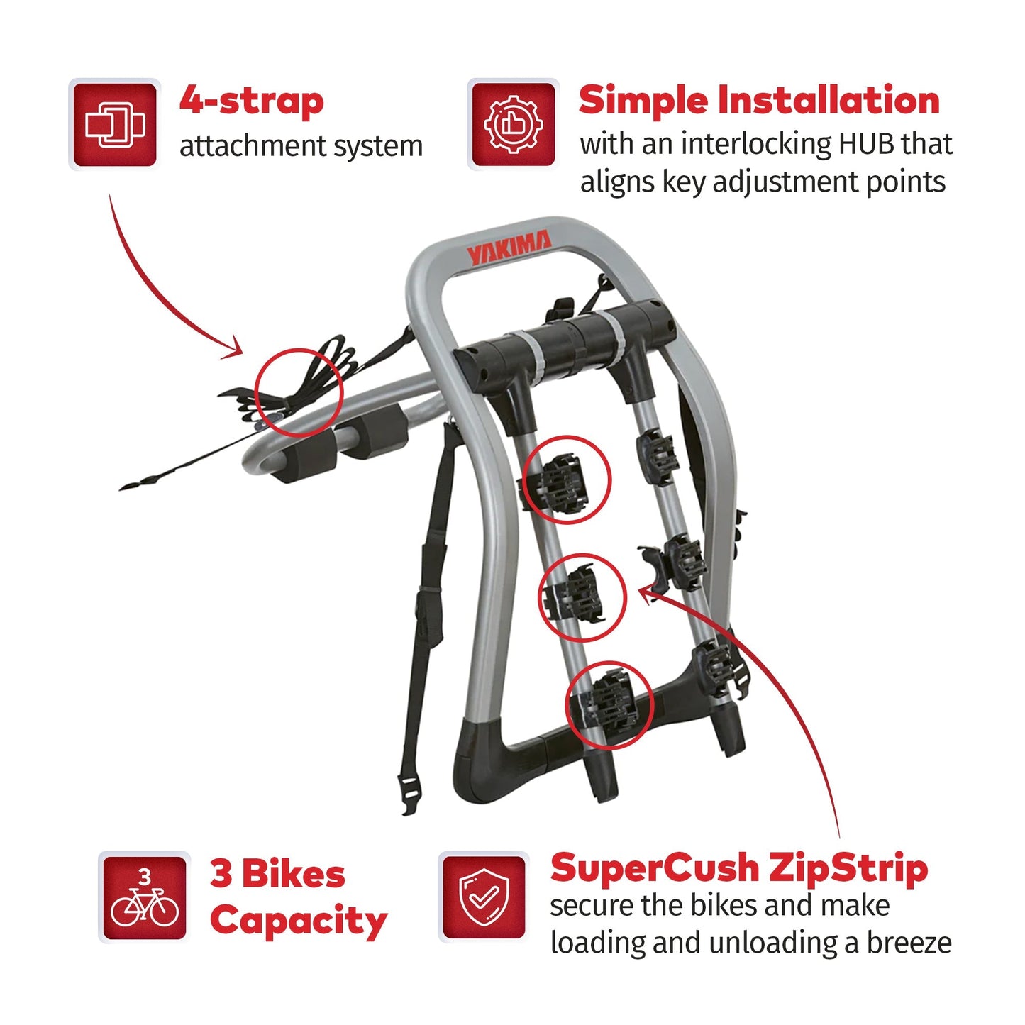 Yakima HalfBack 3 Bike Capacity Trunk Bike Strap Rack with ZipStrips, Gray/Black - Angler's Pro Tackle & Outdoors