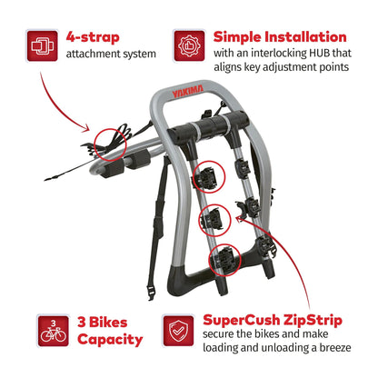 Yakima HalfBack 3 Bike Capacity Trunk Bike Strap Rack with ZipStrips, Gray/Black - Angler's Pro Tackle & Outdoors