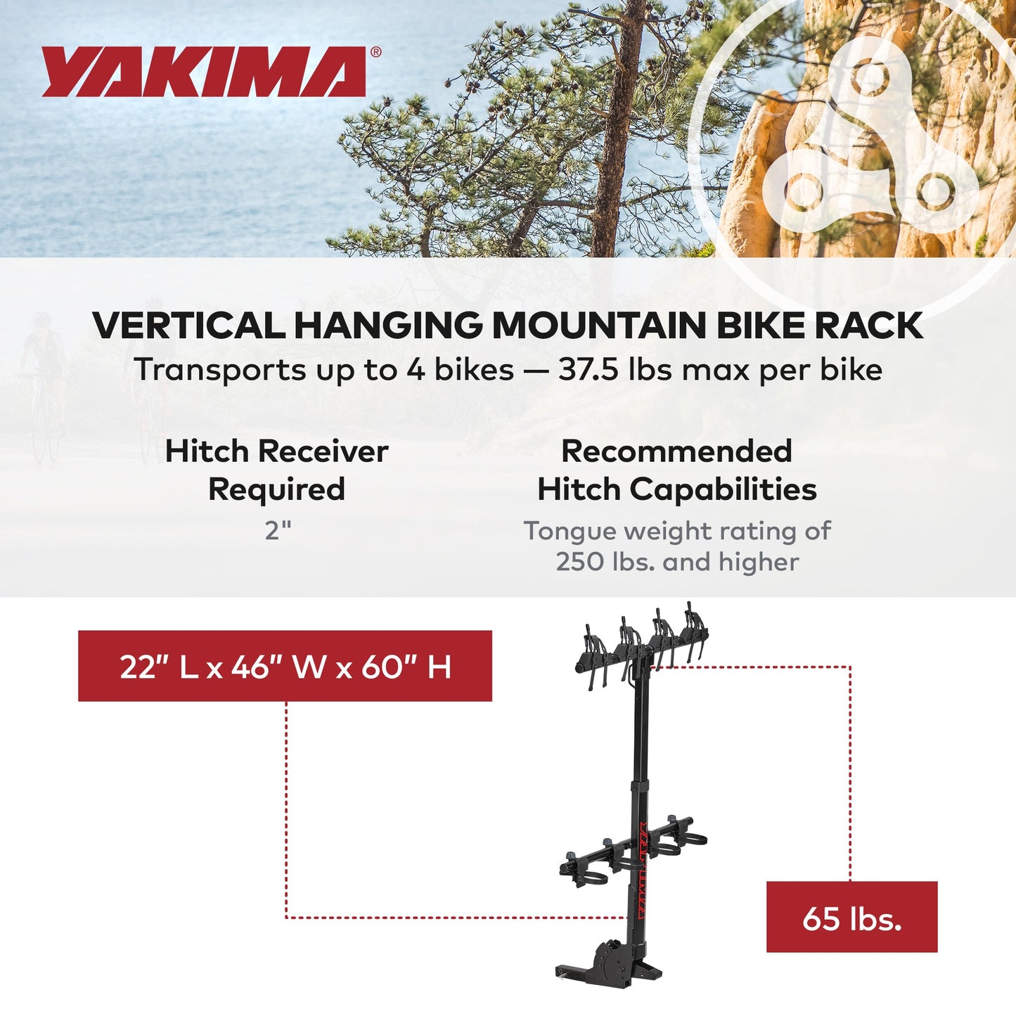 Yakima HangOver 4 Adjustable Vertical Steel Mountain Bike Hitch Rack for 4 Bikes - Angler's Pro Tackle & Outdoors
