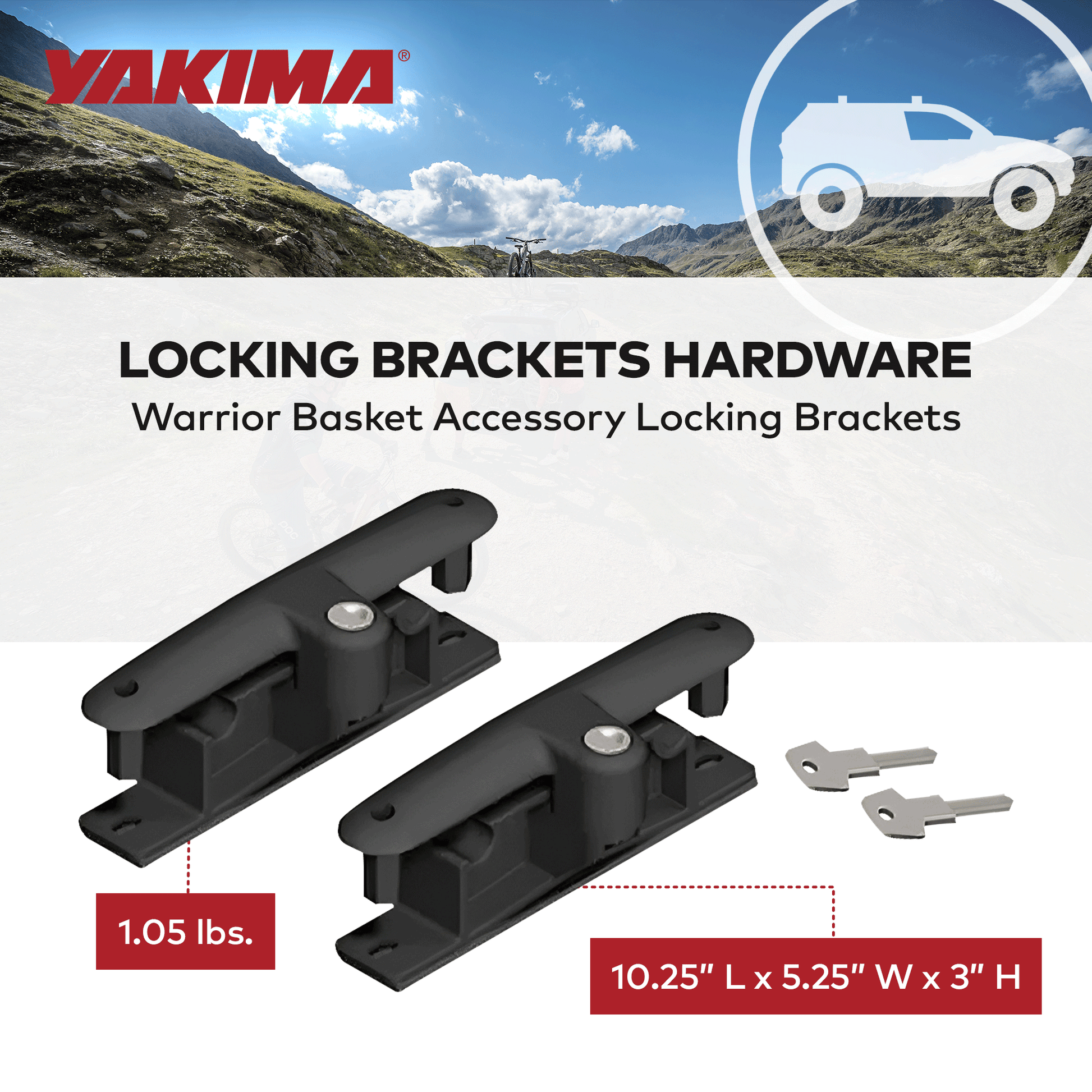 YAKIMA Locking Brackets for Securing Rooftop Cargo Warrior Baskets, Set of 2 - Angler's Pro Tackle & Outdoors