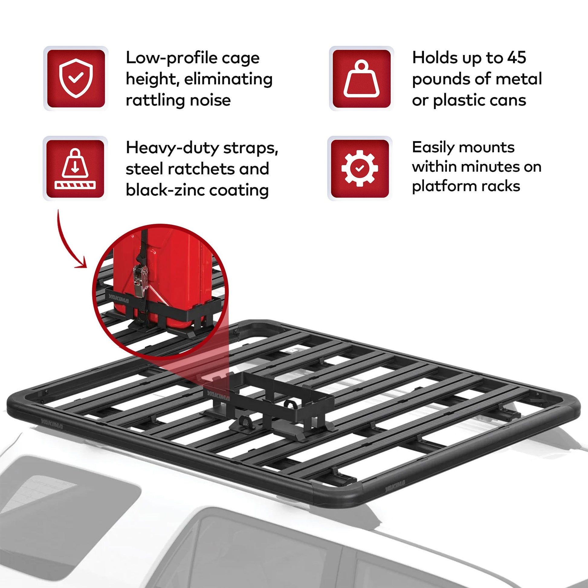 Yakima LockNLoad Platform Plastic Jerry Can Holder for Roof Rack Systems, Black - Angler's Pro Tackle & Outdoors