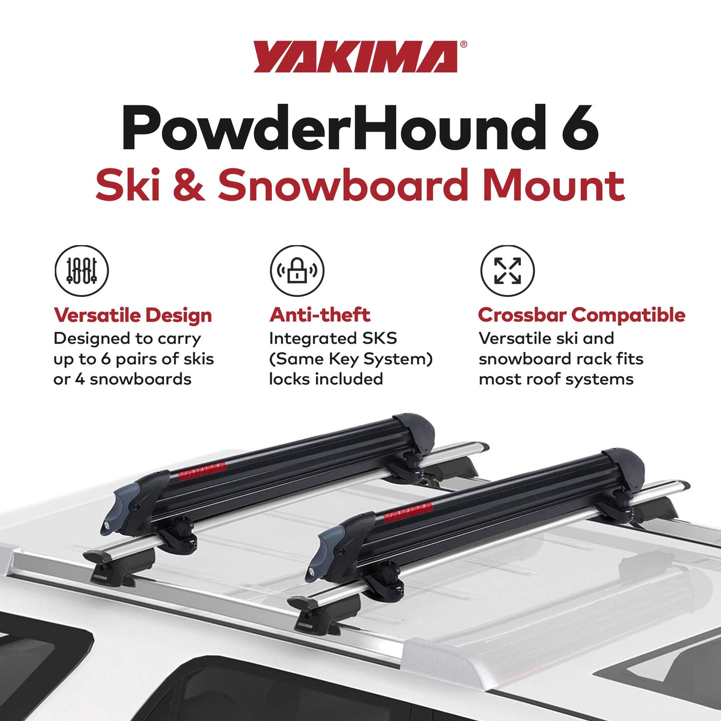 Yakima PowderHound 6 Ski or 4 Snowboard Universal Mount For Yakima Crossbars - Angler's Pro Tackle & Outdoors