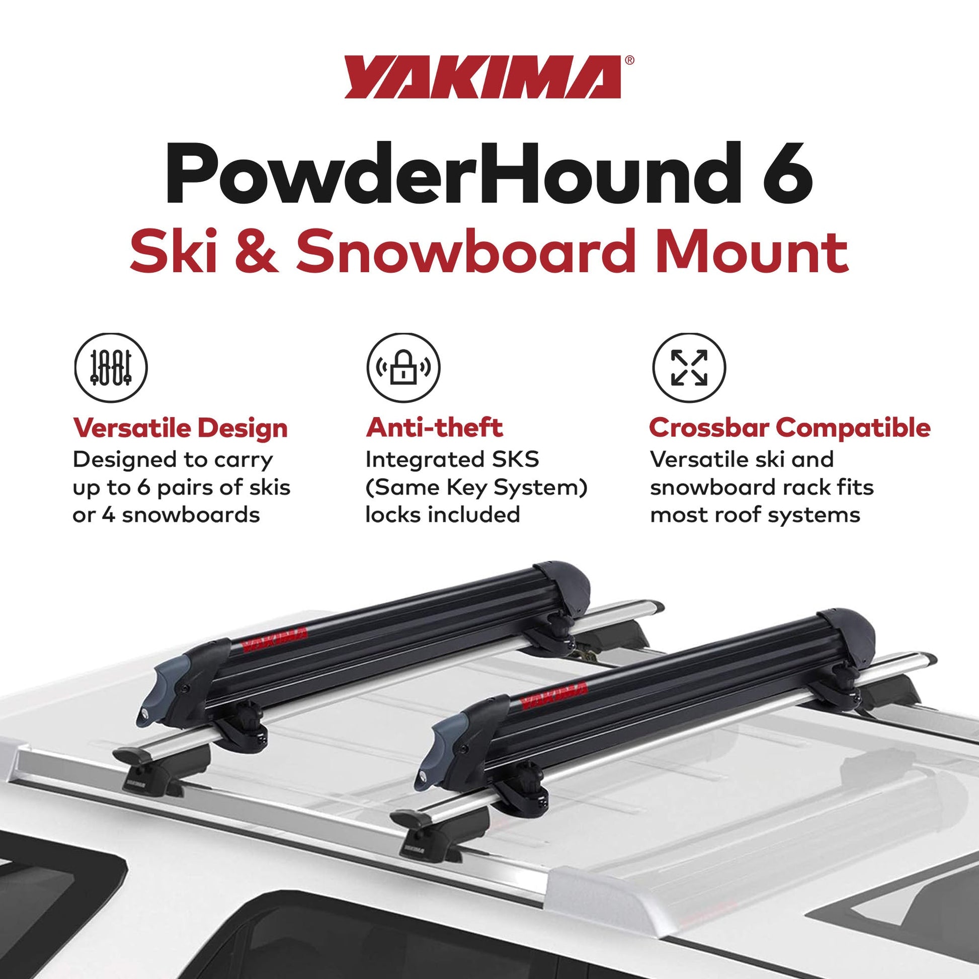 Yakima PowderHound 6 Ski or 4 Snowboard Universal Mount For Yakima Crossbars - Angler's Pro Tackle & Outdoors