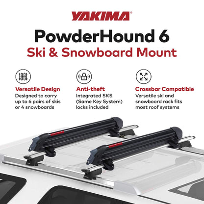 Yakima PowderHound 6 Ski or 4 Snowboard Universal Mount For Yakima Crossbars - Angler's Pro Tackle & Outdoors