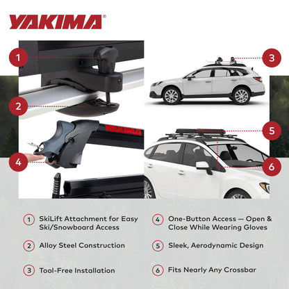 Yakima PowderHound 6 Ski or 4 Snowboard Universal Mount For Yakima Crossbars - Angler's Pro Tackle & Outdoors