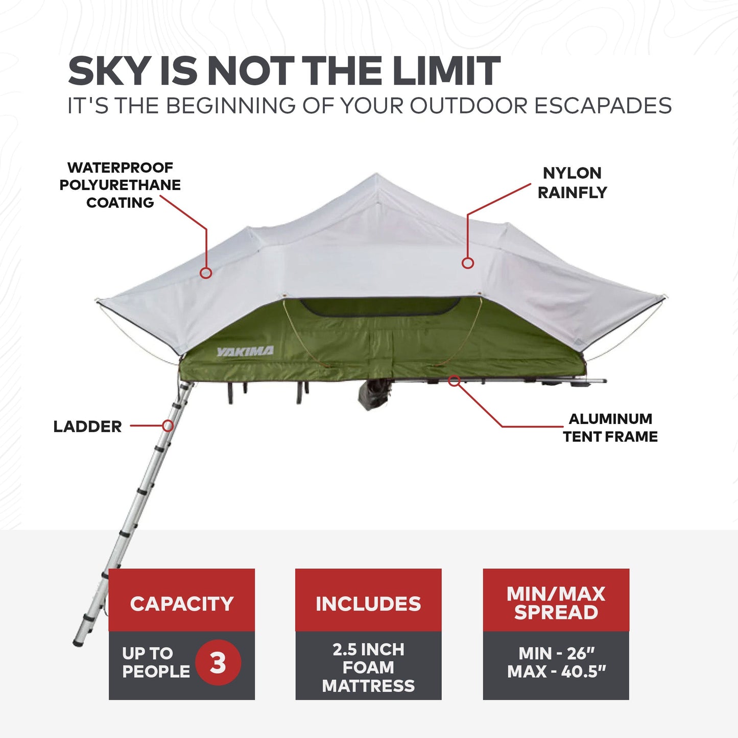 Yakima SkyRise Medium Nylon Rooftop Camping Tent for 3 People with Ladder, Green - Angler's Pro Tackle & Outdoors