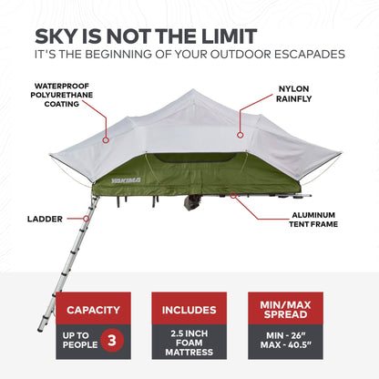 Yakima SkyRise Medium Nylon Rooftop Camping Tent for 3 People with Ladder, Green - Angler's Pro Tackle & Outdoors