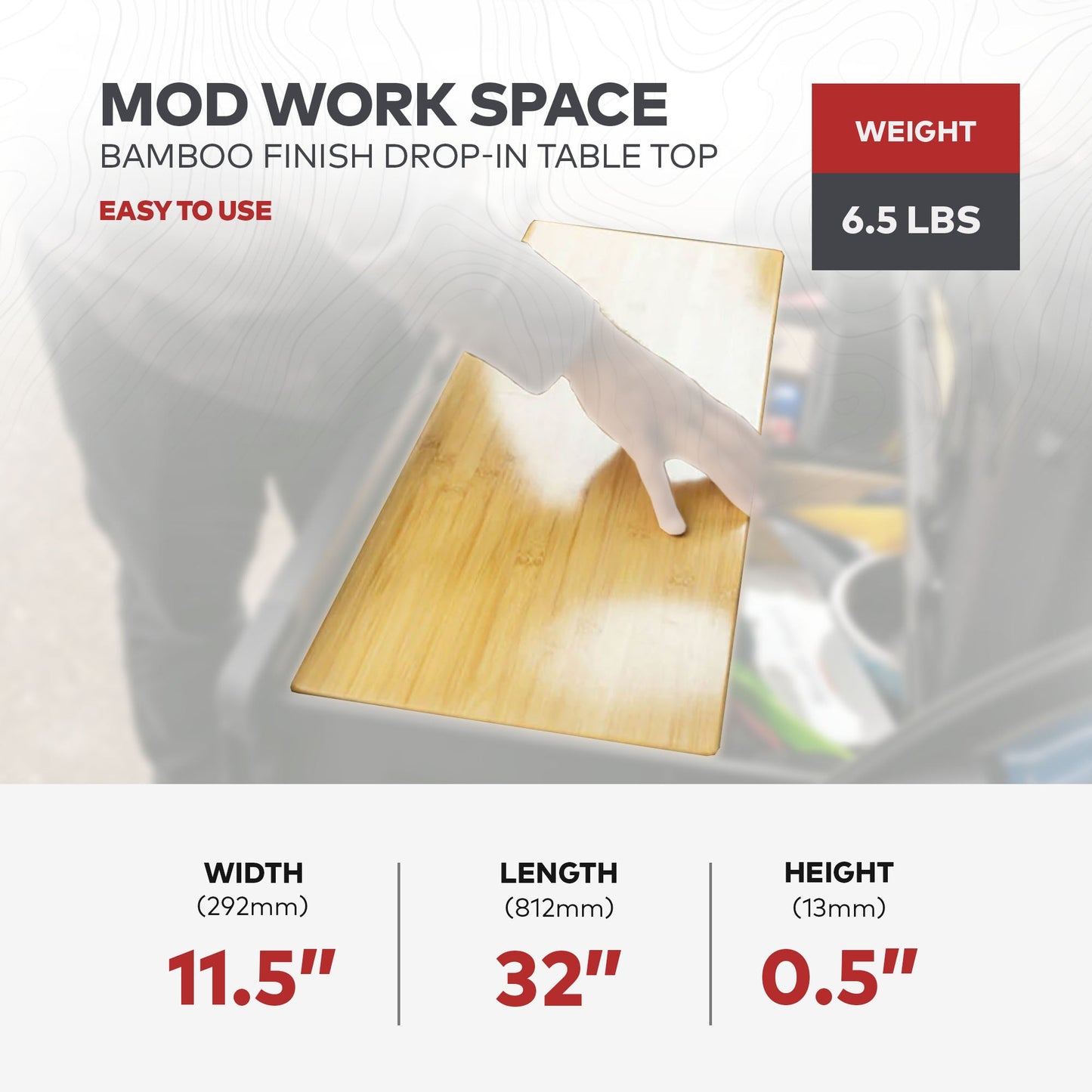 Yakima MOD Work Space Bamboo Finish Drop In Table Top fits MD and LG HomeBase