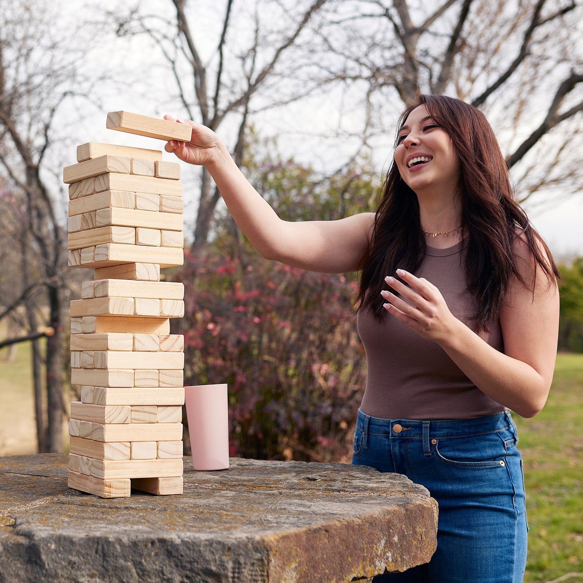 Yard Games Large Jr. Tumbling Timbers 21" Wood Block Stacking Game, Natural - Angler's Pro Tackle & Outdoors