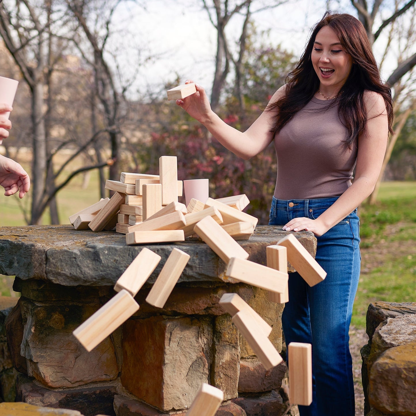 Yard Games Large Jr. Tumbling Timbers 21" Wood Block Stacking Game, Natural - Angler's Pro Tackle & Outdoors