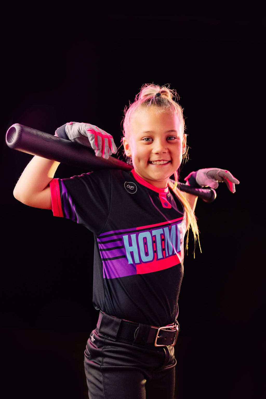 Resilient SFBL Youth Fastpitch Batting Gloves - Grey and Hot Pink