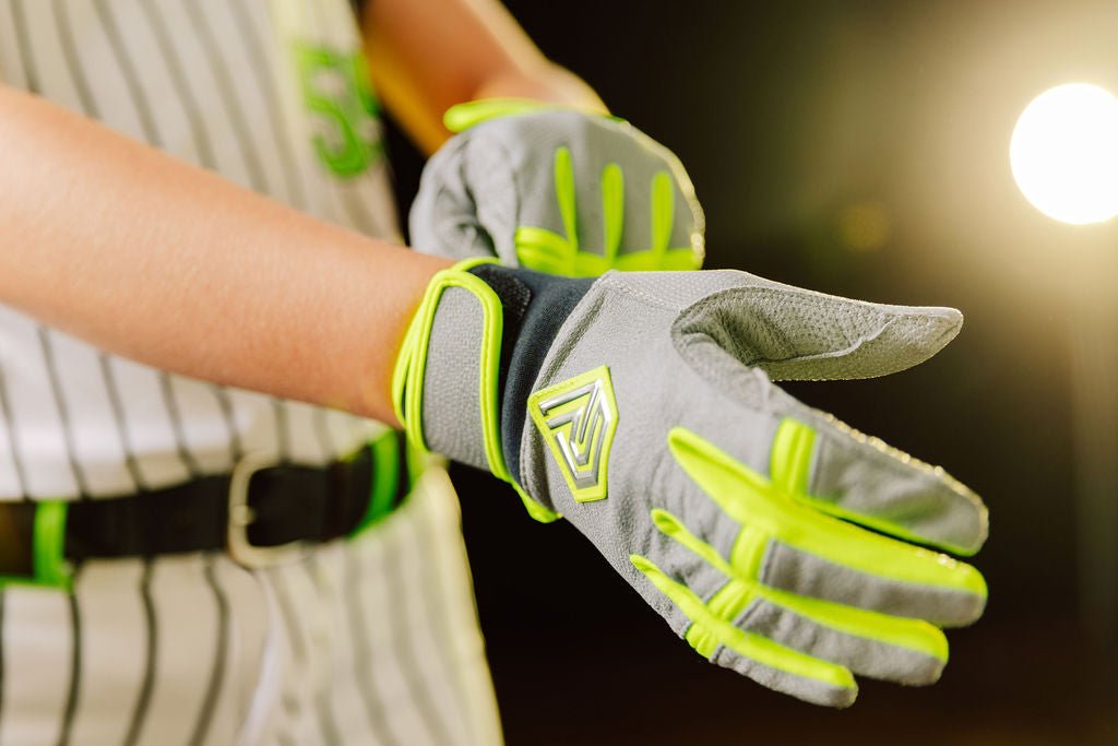 Resilient SFBL Youth Fastpitch Batting Gloves - Grey and Neon Green