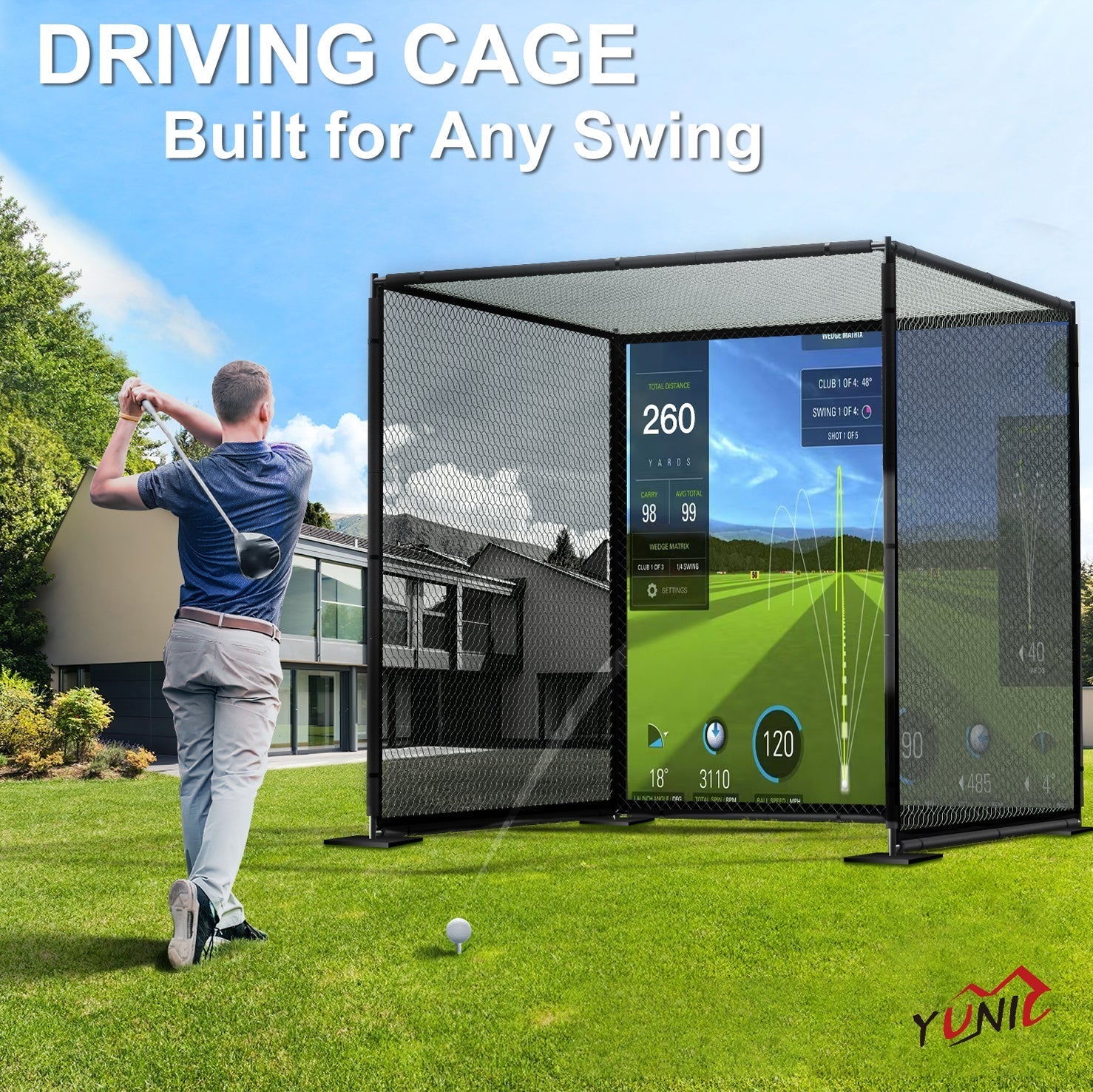 Yunic Golf Driving Cage with Metal Frame and Simulator Impact Screen - Angler's Pro Tackle & Outdoors