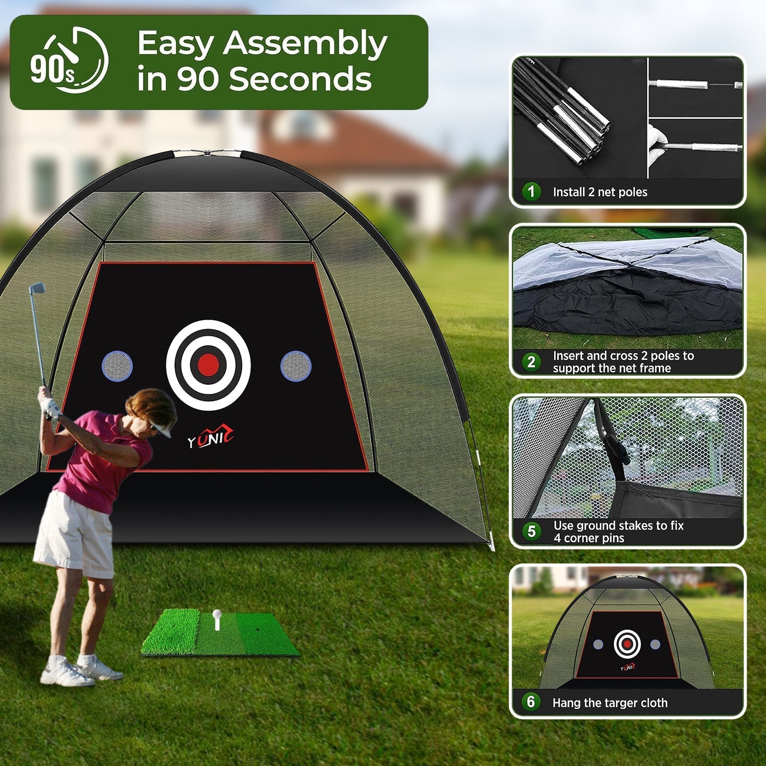 Yunic Golf Practice Net - Tent Style (10ft x 7ft) - Angler's Pro Tackle & Outdoors