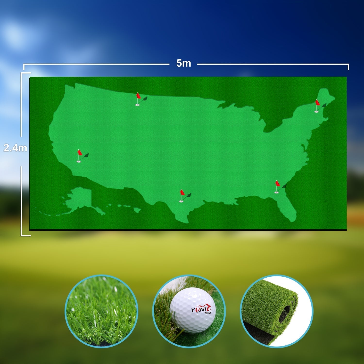 Yunic Golf Putting Green (8ft x 16ft, Style US Map) - Angler's Pro Tackle & Outdoors