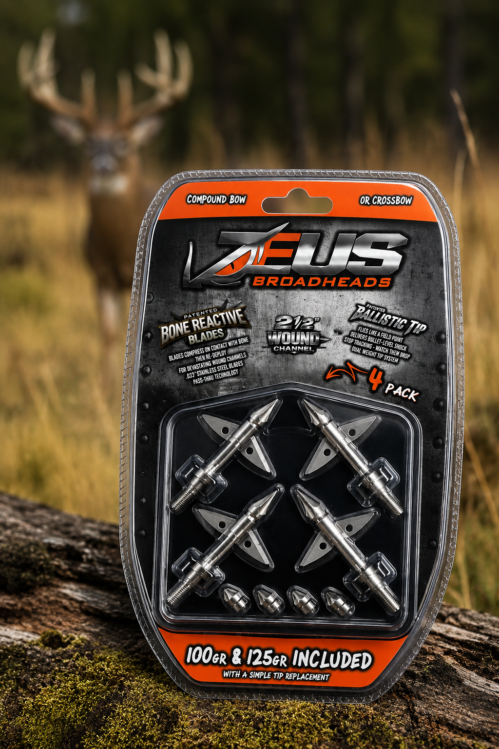 Killz ZEUS BROADHEADS (4 PACK)-COMES WITH BOTH 100/125 GR TIPS